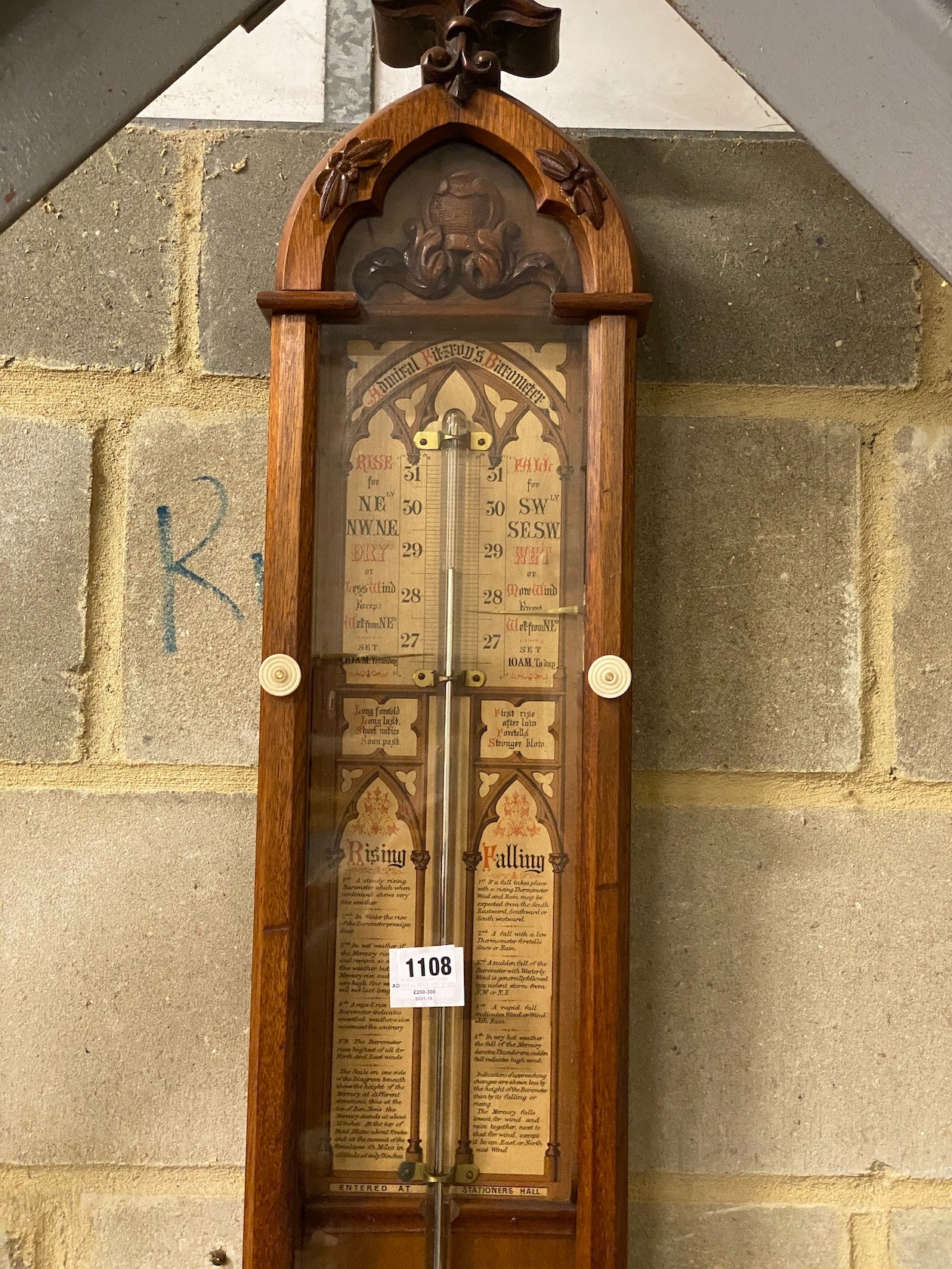 A Victorian oak Admiral Fitzroy type barometer by Thomas Woolley, Chester, height 116cm